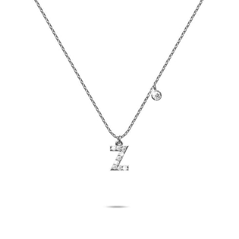 Solid 925 Sterling Silver Initial Crystal Personalised Alphabet Letter Necklace Silver